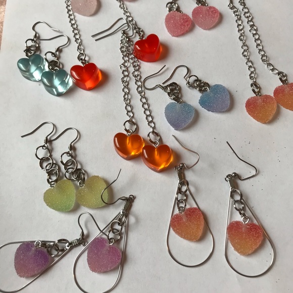 Blue Kawaii Candy Soft Gummy Heart Ombré Handmade Stainless Steel Earrings - Picture 13 of 15